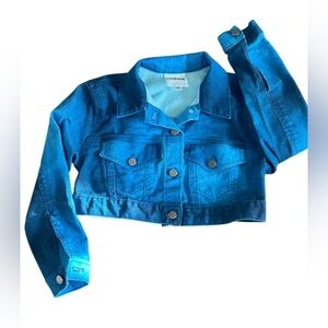 THEME Youth Cropped Denim Jacket Blue Organic Cotton Jean Coat Y2K Size Medium